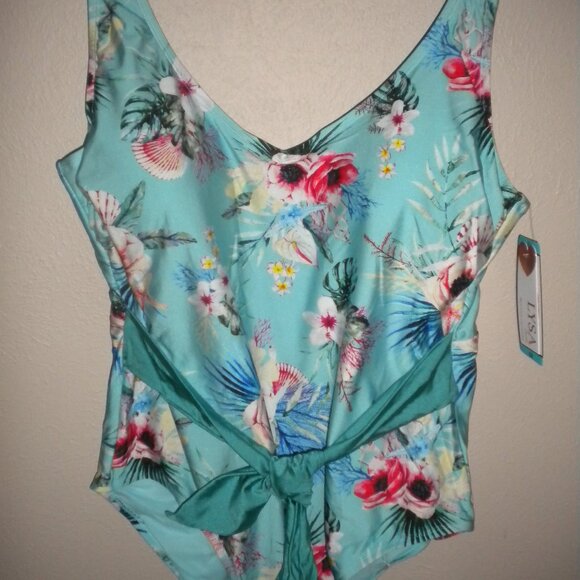LYSA Women's Plus Size 2X Blue Floral Halter UPF 50+ One Piece Swimsuit NWT - Picture 3 of 6